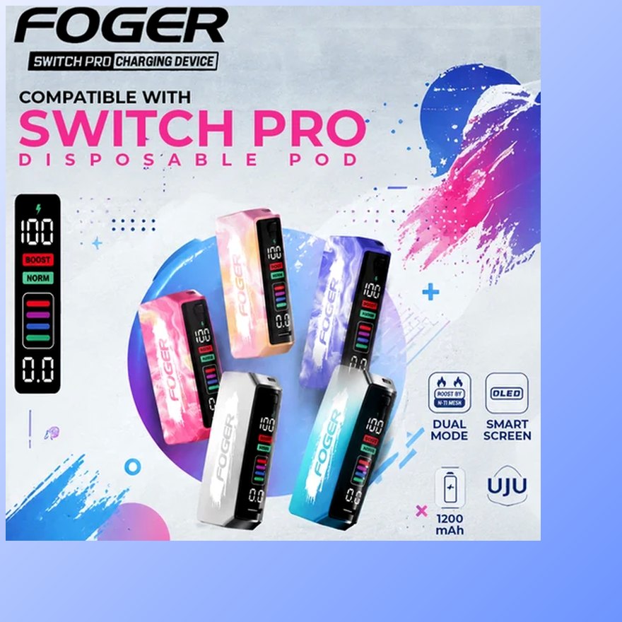 Fogger Switch Pro replacement battery — 1200mAh with OLED screen, shown in five colors